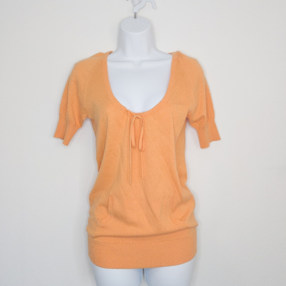 Banana Republic Women's Hooded Short Sleeve Sweater Top Orange Shirt